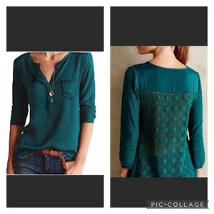 ANTHROPOLOGIE Knitted & Knotted Emerald Green Verso Henley Top XS